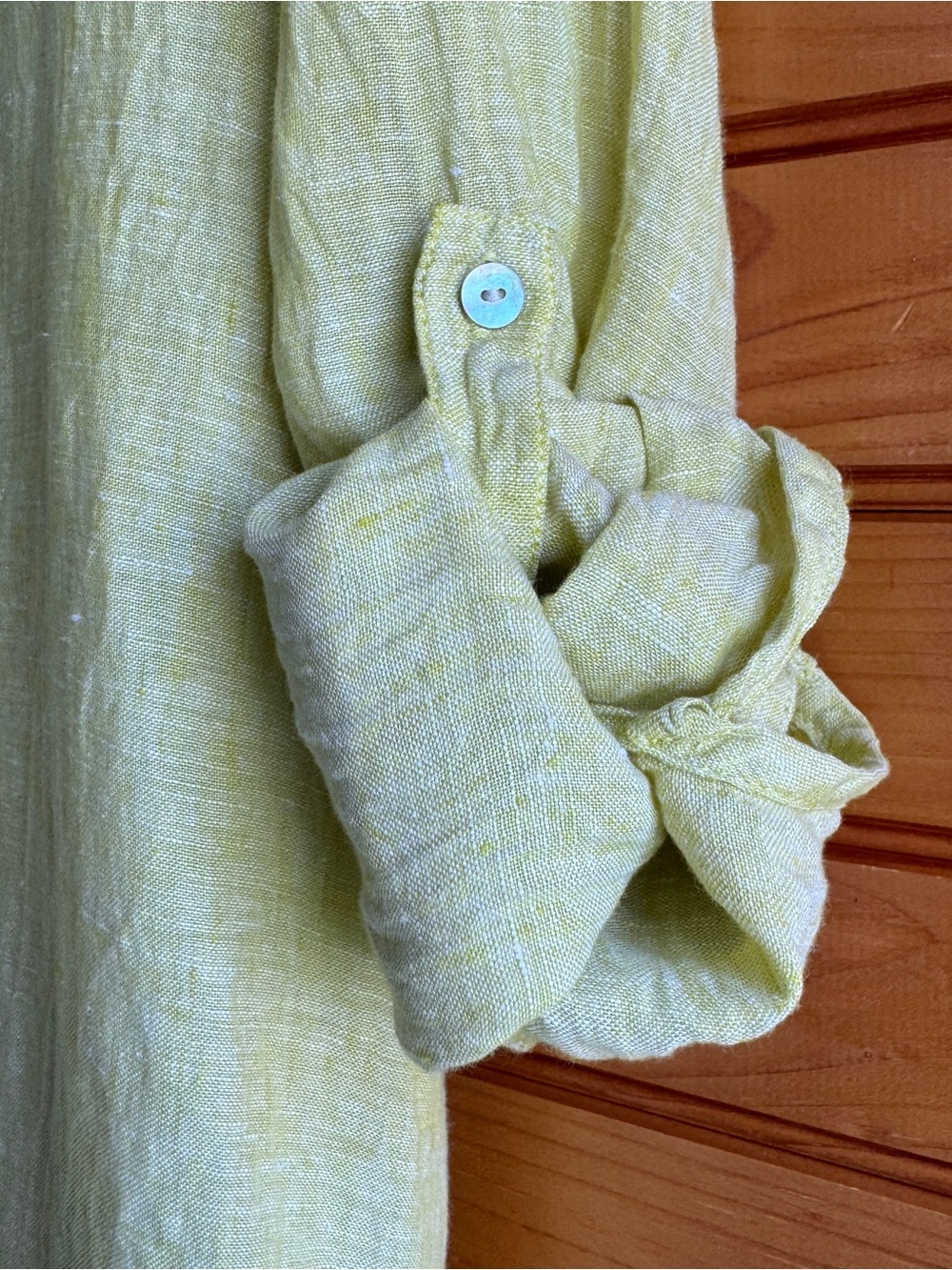 Tahari 100% Linen Tunic Top 1X Lemon Yellow Roll Tab Sleeve V Neck Relaxed - Picture 6 of 12